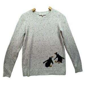 Loft Womens Penguin Design Cotton Blend Sweater XS Grey Speckled